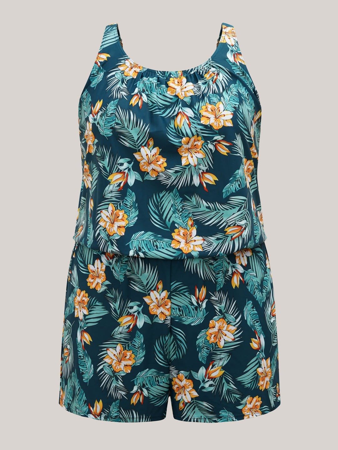 Fato de banho de uma peça com bolsos e estampado floral tropical