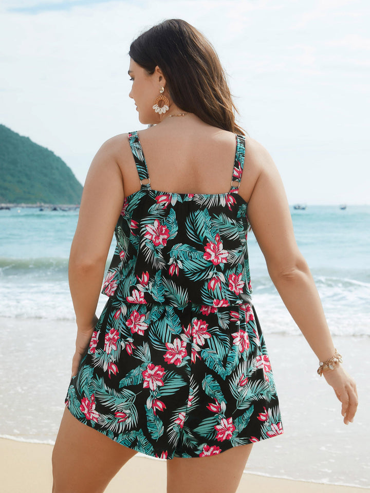Fato de banho de uma peça com bolsos e estampado floral tropical