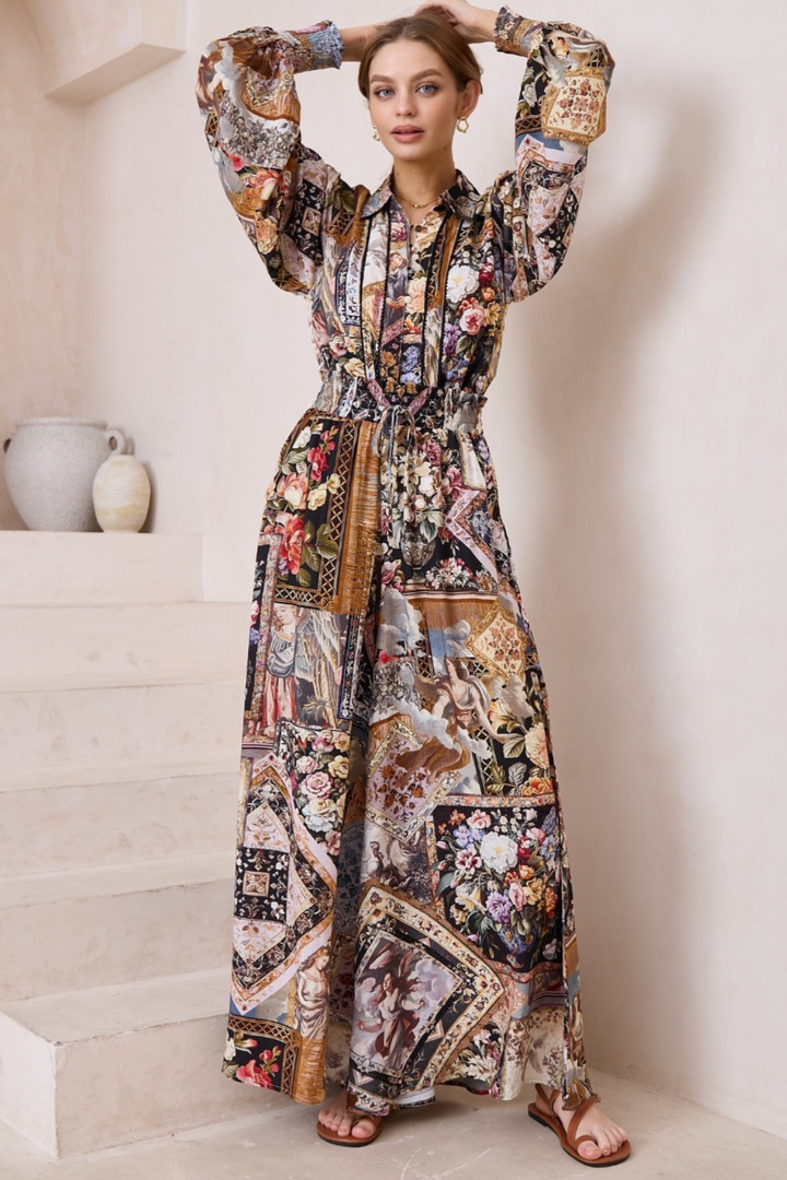 Calças Charli - Calças de cintura alta e perna larga com estampado Elaine