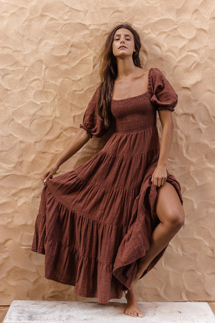 Vestido Maxi Flora - Chocolate