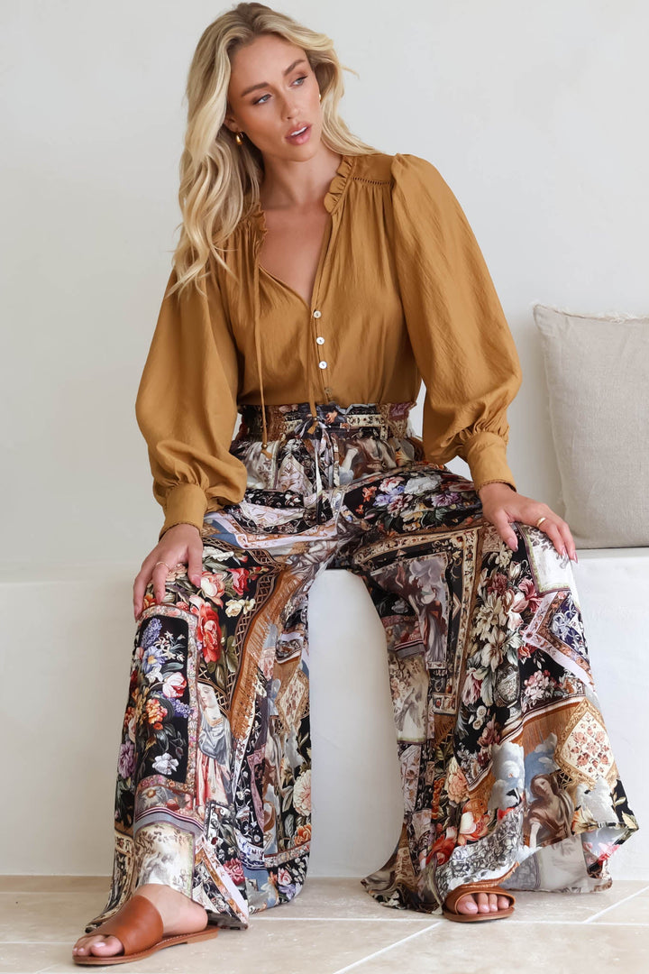 Calças Charli - Calças de cintura alta e perna larga com estampado Elaine