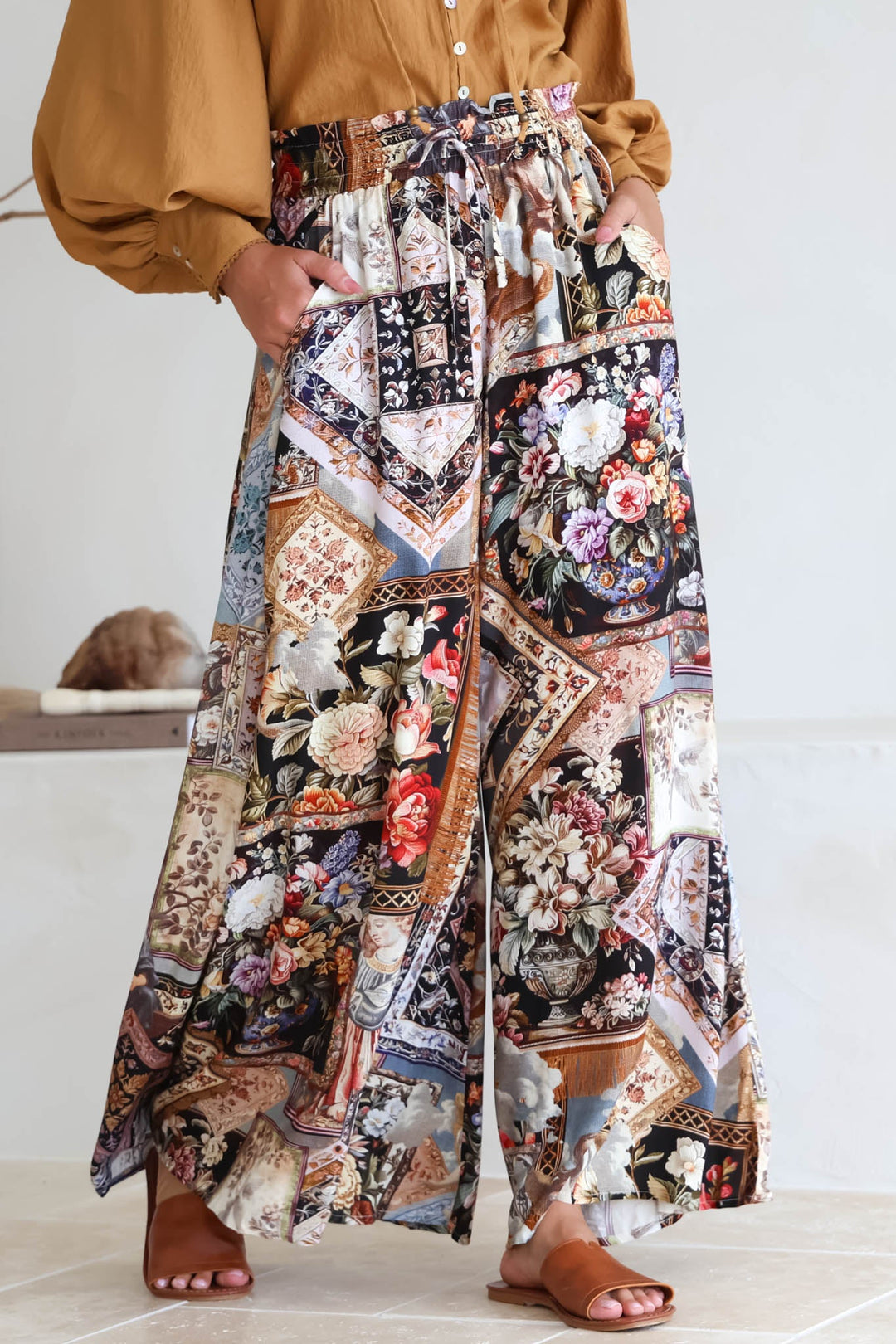 Calças Charli - Calças de cintura alta e perna larga com estampado Elaine