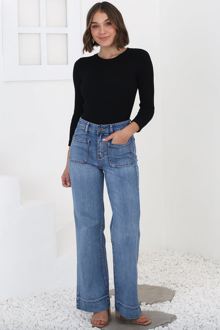 Calças de ganga largas Cindy em lavagem denim média