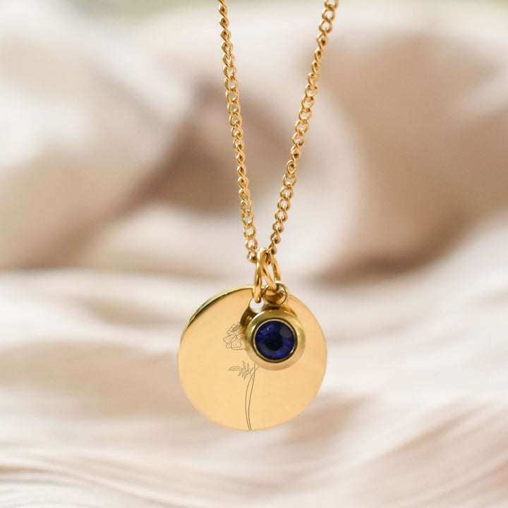 Colar com flor de nascimento e pedra de nascimento