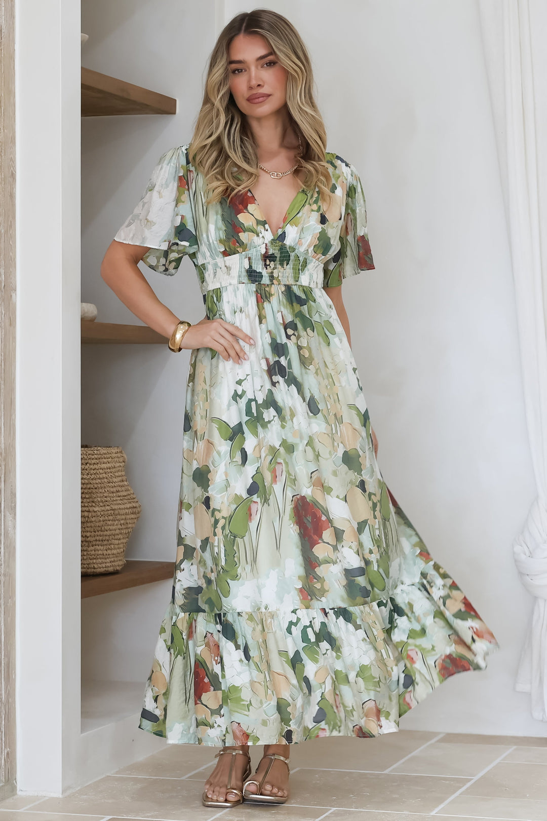 Vestido Maxi Glades - Estampa Kamara Verde