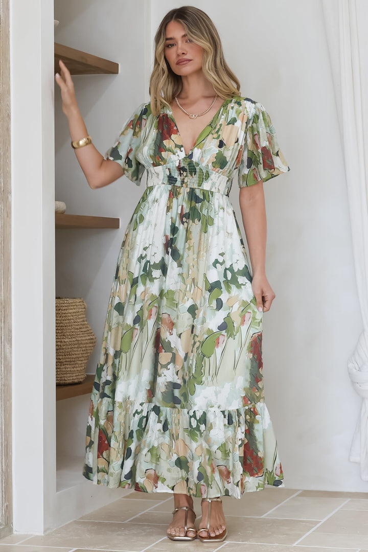 Vestido Maxi Glades - Estampa Kamara Verde