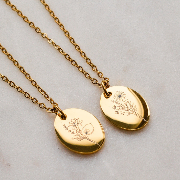 Colar com pingente oval em forma de flor de nascimento