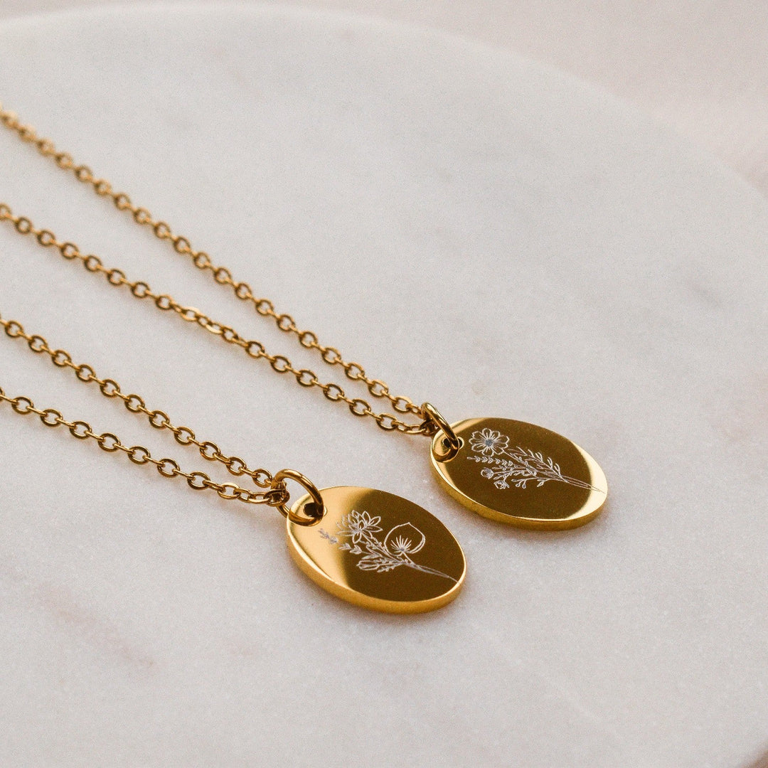Colar com pingente oval em forma de flor de nascimento