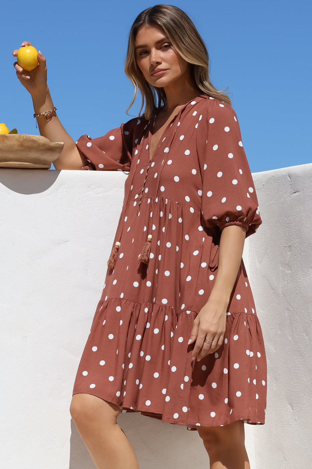 Vestido Mini Marah - Gola Mandarim Manga Curta