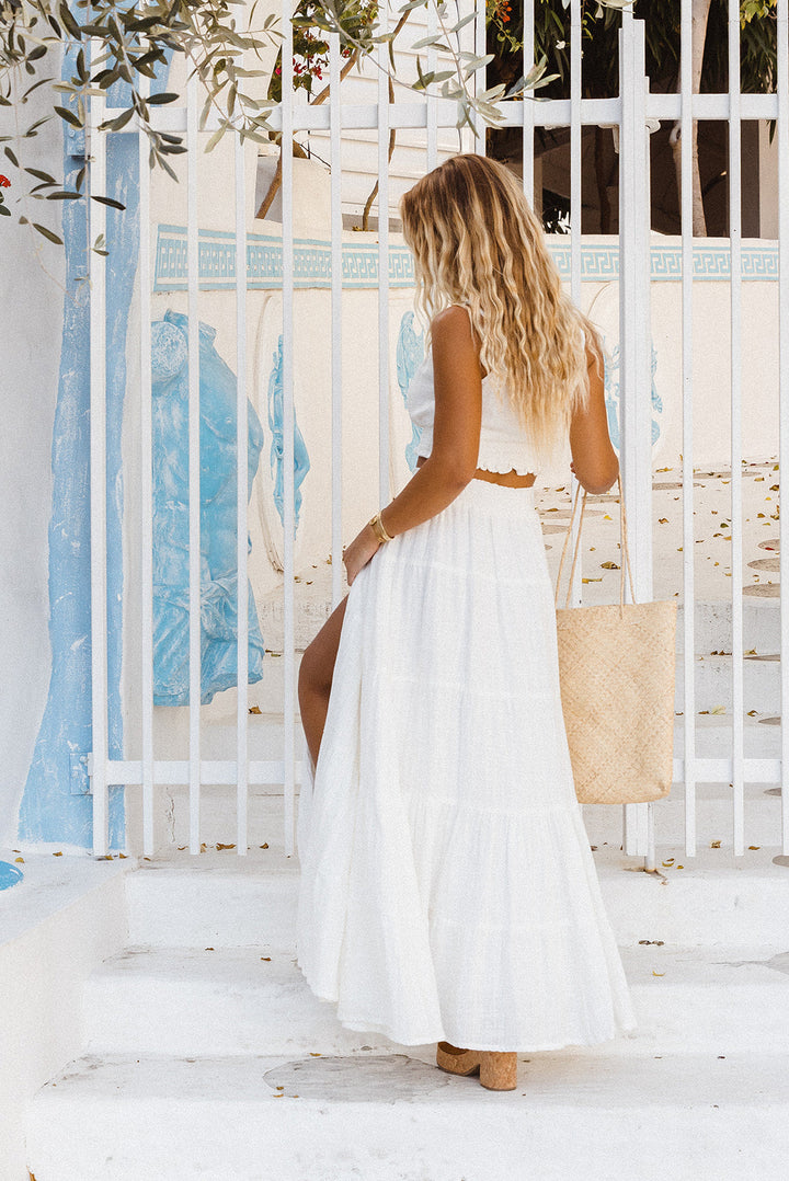 Saia Maxi Flora Shell Deluxe - Branca (Forrada por dentro)