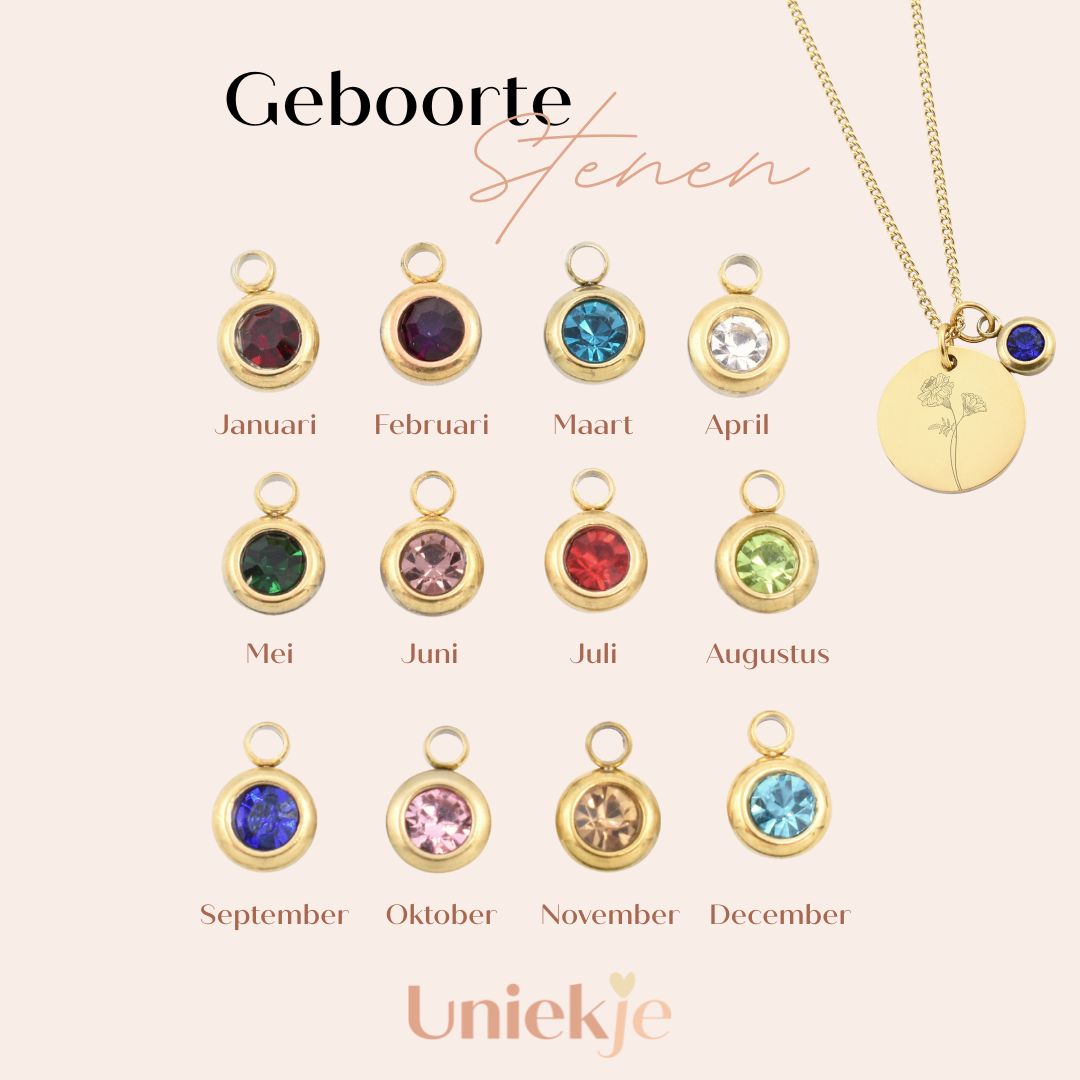 Colar com pedra de nascimento, nome e flor de nascimento